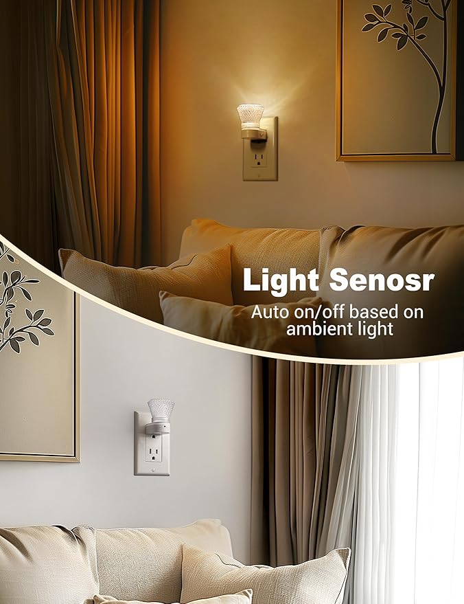 JandCase Crystal Night Light, Color Changing Night Lights Plug into Wall [2 Pack], 8 Color & 3000K Warm White Night Light, Dusk to Dawn Light Sensor, LED RGB Nightlight for Kids Room Bathroom Bedroom