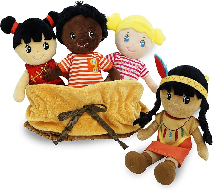 June Garden Soft Baby Doll Set - Multicultural Diversity 8.5" Plush Baby Dolls with Storage Bag - Gift for Infants and Toddlers