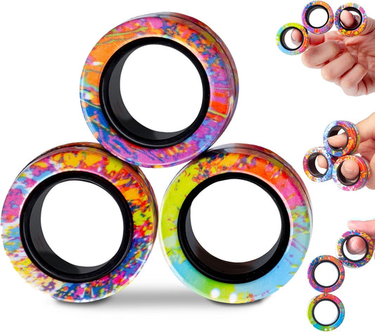 BUNMO Magnetic Rings - Fidget Toys Adults - Magnetic Fidget Rings - Endless Hours of Fun - Spin, Connect & Play - Addictive Fidget Toy for Boys & Girls - Great Teen Gift - Rainbow