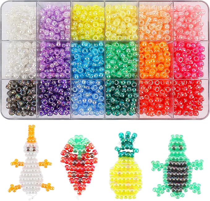 2600+pcs Pony Beads Kit Transparent AB Color Rainbow Plastic Bead Multicolor Pony Beads Bulk Elastic String, Hair Bead for Braids DIY Crafts Jewelry Making Kit for Bracelets Necklaces