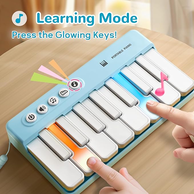 iPlay, iLearn Kids Piano Toy W/Rainbow Lights, Portable Travel Piano Keyboard Toddlers Musical Instrument Learning Toys, Music Interactive Birthday Gift for 2 3 4 5 6 Year Old Boys Children