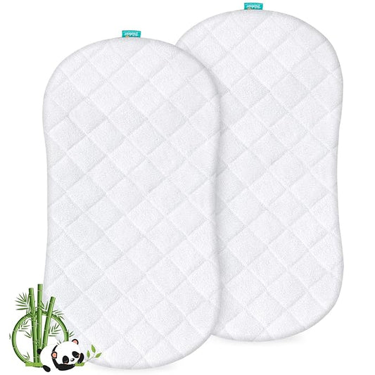 Bassinet Mattress Protector, Universal Fit for Halo Bassinest Swivel and Hourglass/Oval Bassinet Mattress, Ultra Soft Waterproof and Breathable, 2 Pack