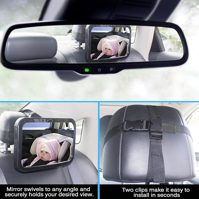 Shynerk Baby Car Mirror, Safety Car Seat Mirror for Rear Facing Infant with Wide Crystal Clear View, Shatterproof, 360° Rotation, Crash Tested and Certified