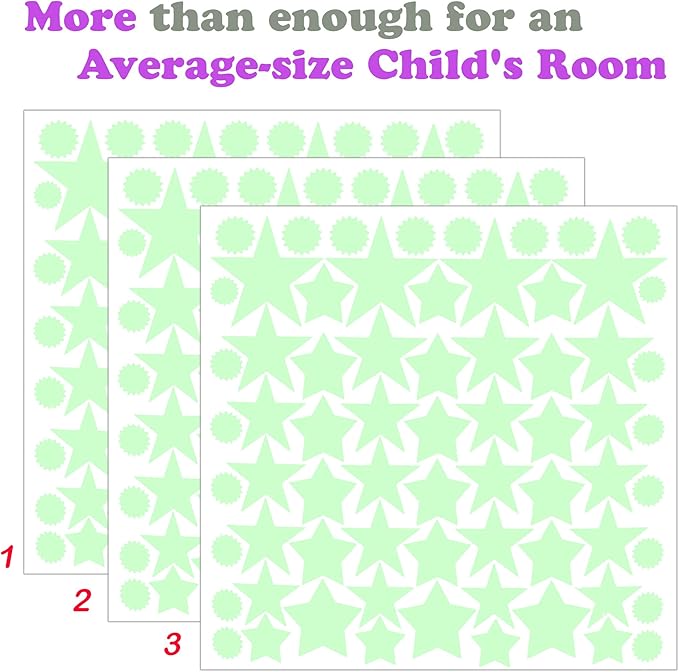 Glow in The Dark Stars for Ceiling or Wall Stickers - Glowing Wall Decals Stickers Room Decor Kit - Galaxy Glow Star Set and Solar System Decal for Kids Bedroom Decoration