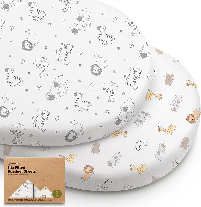 2-Pack Baby Bassinet Sheets Girl, Boy - 33x17 Viscose Derived from Bamboo Bedside Mattress Fitted Bassinet Sheets, Compatible with Halo Bassinest Swivel Sleeper, Baby Delight, Graco (KeaSafari)