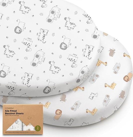 2-Pack Baby Bassinet Sheets Girl, Boy - 33x17 Viscose Derived from Bamboo Bedside Mattress Fitted Bassinet Sheets, Compatible with Halo Bassinest Swivel Sleeper, Baby Delight, Graco (KeaSafari)