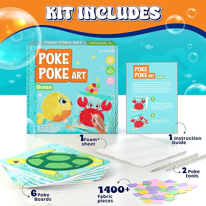 jackinthebox Poke Poke Art – Ocean Theme, Mess-Free Fabric Art and Craft, Flower Pressing Kits, Gift for Kids, Toys for Girls and Boys Ages 4 5 6 7 8