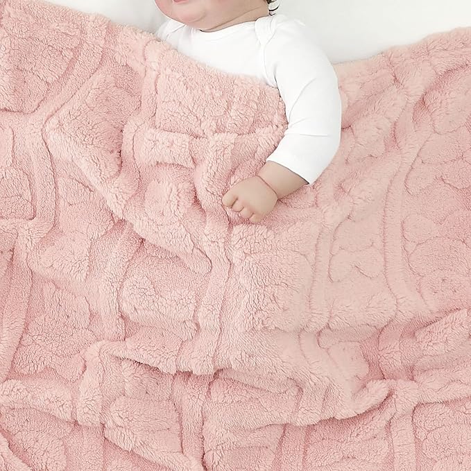 CREVENT 30"X40" Cozy Soft Warm Sherpa Baby Blanket for Girls Boys, Newborn Essentials for Infant, Baby Shower Receiving Gift - Pink Bear 75X100cm