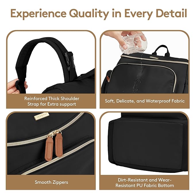 Compact Diaper Bag Backpack – Lightweight & Waterproof Baby Bag for Moms & Dads, Includes Changing Pad & Stroller Straps, Small Travel Diaper Backpack for Daily Use – Black