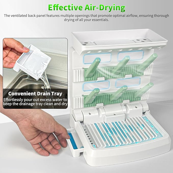 Baby Bottle Drying Rack for 6 Bottles, Vertical Cup Drying Holder, Space Saving Countertop Standing Bottle Dryer Rack for Baby Accessories & Pump Parts（Small White&Green）