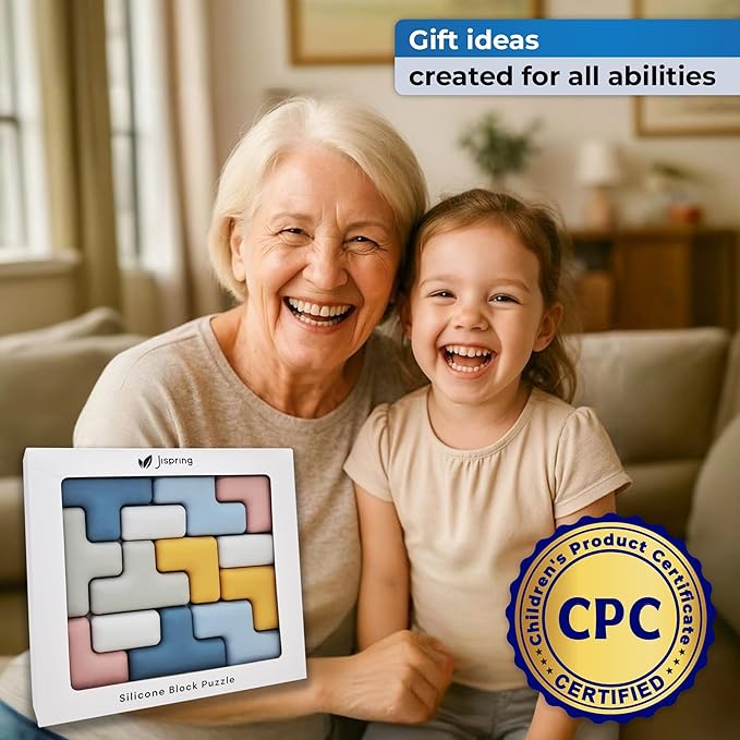 Jispring [100% Soft Silicone] Dementia Activities for Seniors, Tetris Puzzles with 20 Templates, Tile Matching Alzheimers Products for Elderly, Cognitive Memory Games for Adults, Anxiety Relief Gift