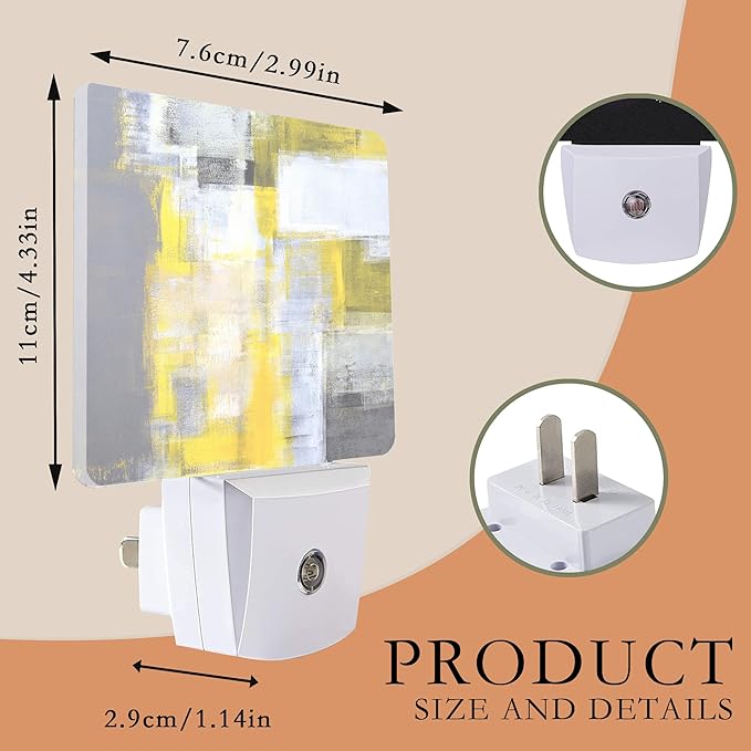 Night Light,Grey and Yellow Abstract Art Night Lights Plug into Wall for Boys Girls Bedroom Decorative Half Round Nightlight Led Lamp 0.5W Sleep Friendly