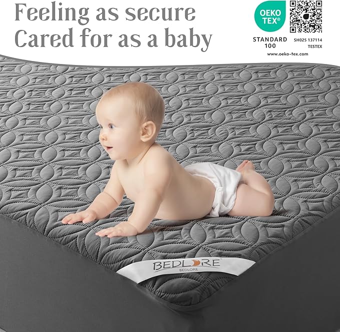 BEDLORE Waterproof Mattress Protector, King Size Mattress Pad with Deep Pocket 6"-18" Depth, Soft Noiseless Dirt-Proof Bed Mattress Cover Washable for Home, Bedroom, Hotel (Gray)