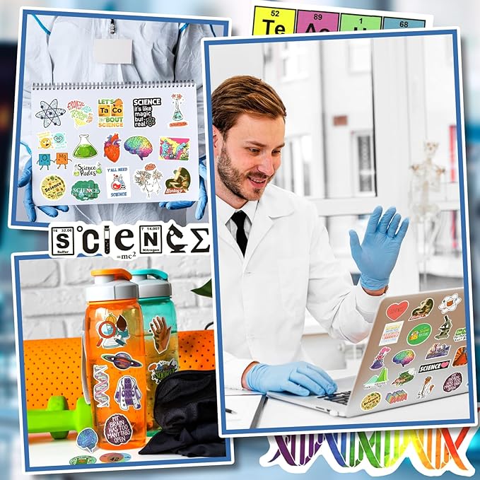 100 PCS Science Stickers for Water Bottles,Science Laboratory Stickers for Adults Students Kids Teacher,Physics Biology Chemistry Experiment Math Gifts
