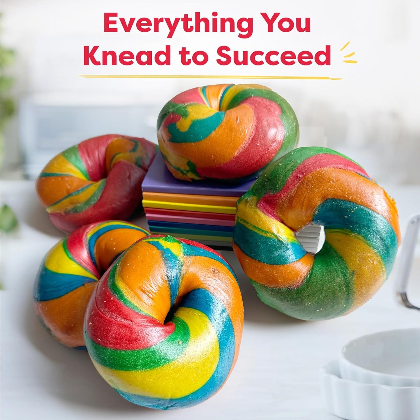 Baketivity Rainbow Bagel Kids Baking Kit - Baking Kits for Kids with Premeasured Ingredients, Step-By-Step Instructions, Video Guide, and STEM Lessons - Kids Cooking Kit for Ages 6-12+