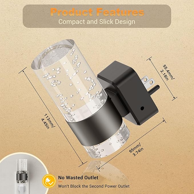 JandCase Night Light, Night Lights Plug into Wall,2 Pack 3000K LED Nightlight with 0-100LM Adjustable Brightness, Automatic Night Light Plug in with Light Sensor for Bathroom Hallway Room Decor