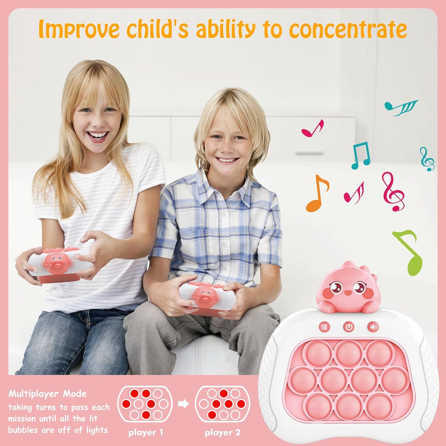 Quick Push Bubble Game,Popping Game Light up Pop Fidget Toy for Kids,Fast Push Console Game for Ages 3-12 for Boys and Girls,Handheld Puzzle Game Sensory Toys (Dinosaur)