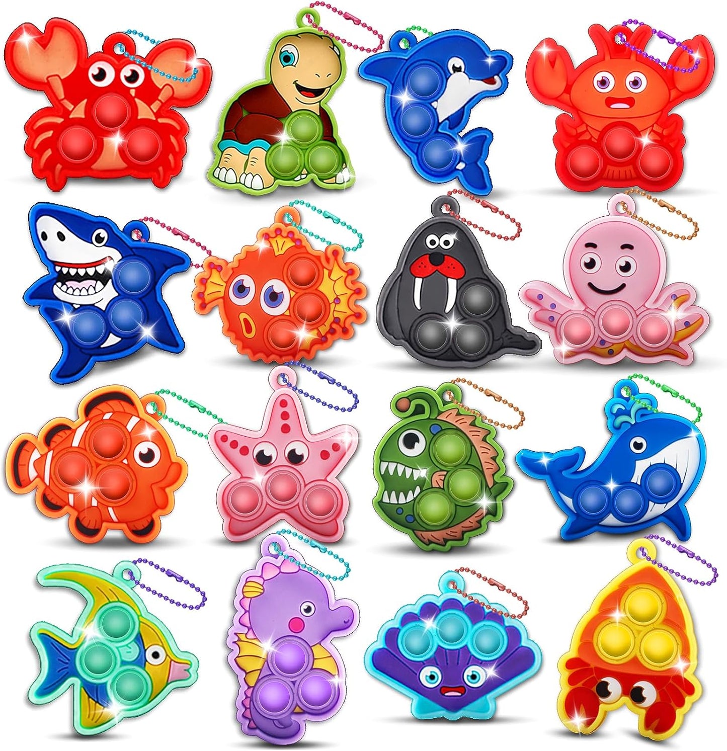 Kiss Monkey Party Favors for Kids 16 PCS Sea Animal Mini Pop Keychain,Under The Sea Party Favors,Birthday Gifts,Goodie Bag Stuffers,Carnival Prizes,Fidgets Classroom Prizes