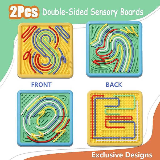Sensory Activity Board for Kids & Toddlers: Double-Sided Fidget Board Toys with Storage Bag for Stress, Anxiety, ADHD & Autism | Tactile Sensory Toys for 3 4 5 6 Year Old Boys & Girls (2PCS)