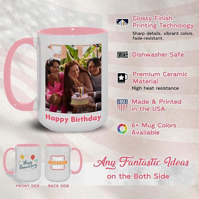 Custom Mug Upload Your Picture Personalized Coffee Mug with Photo Text Name Customized Cup Unique Ideas Gifts for Men Women Mom Dad Girlfriend Boyfriend Friend Family (Pink, 11oz)