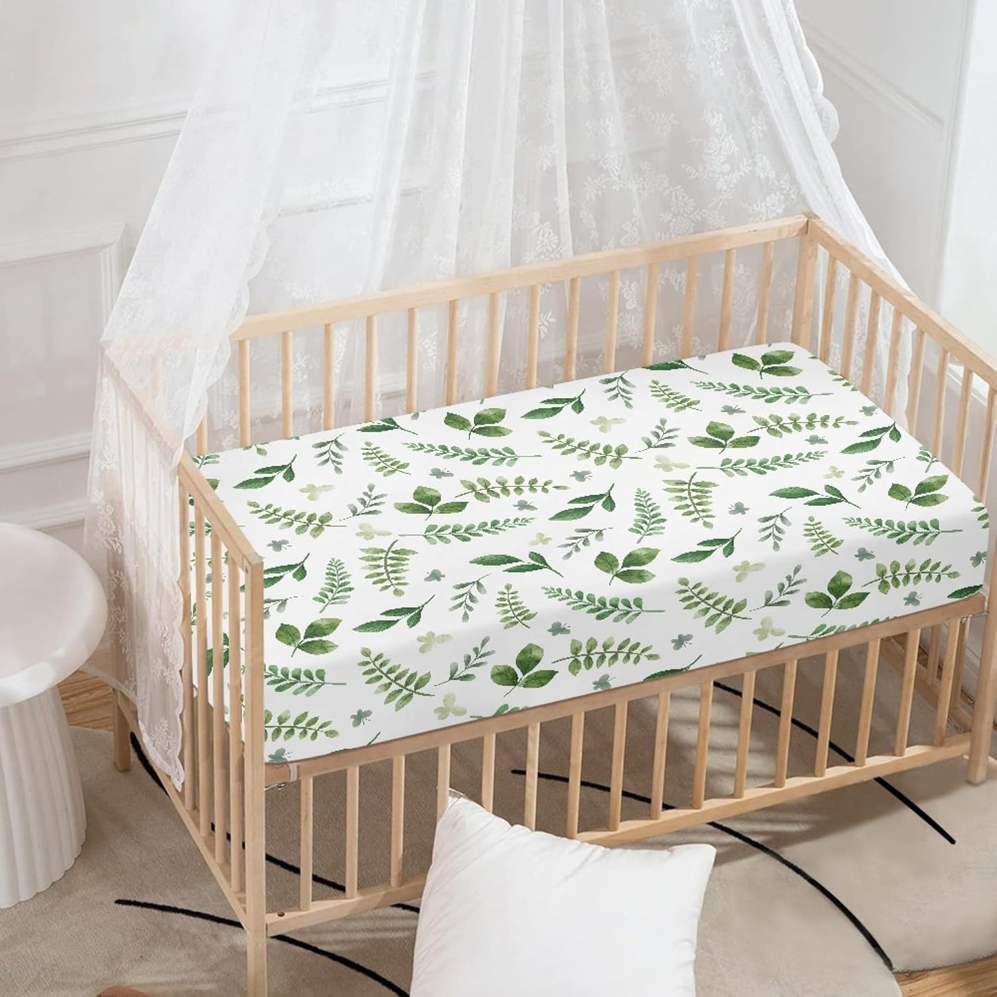 Lovely Green Flower Fitted Crib Sheet Plants Baby Crib Sheet Fit Standard Crib and Toddler Mattress,Crib Mattress Sheets for Boys Girls 28"x52"