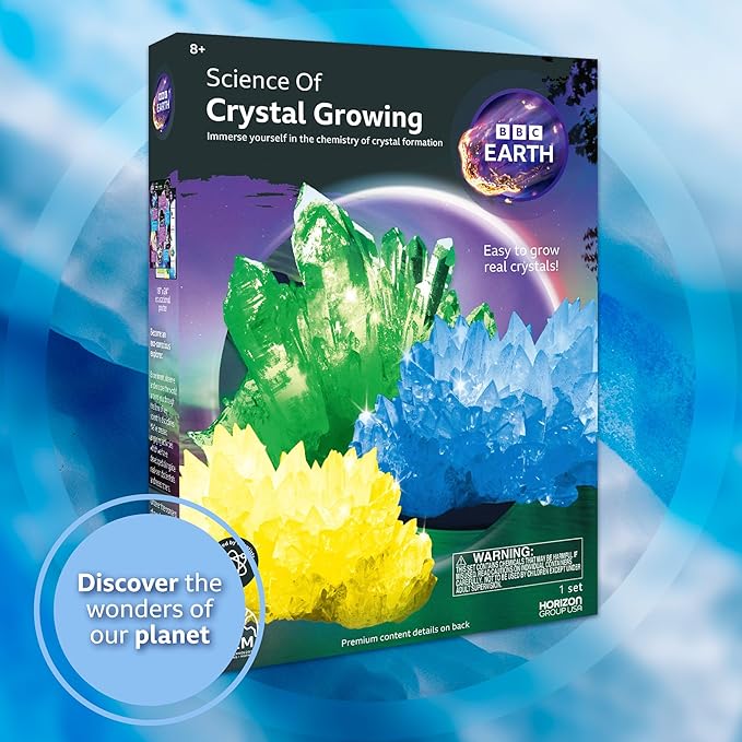 BBC Earth Science of Crystal Growing, Grow 3 Dazzling Crystals, Includes Display Case, Powdered Paints, Learning Guide, Crystal Growing Kit, STEM Toys, Kids Science Kit, STEM Kits For Kids Age 12-14