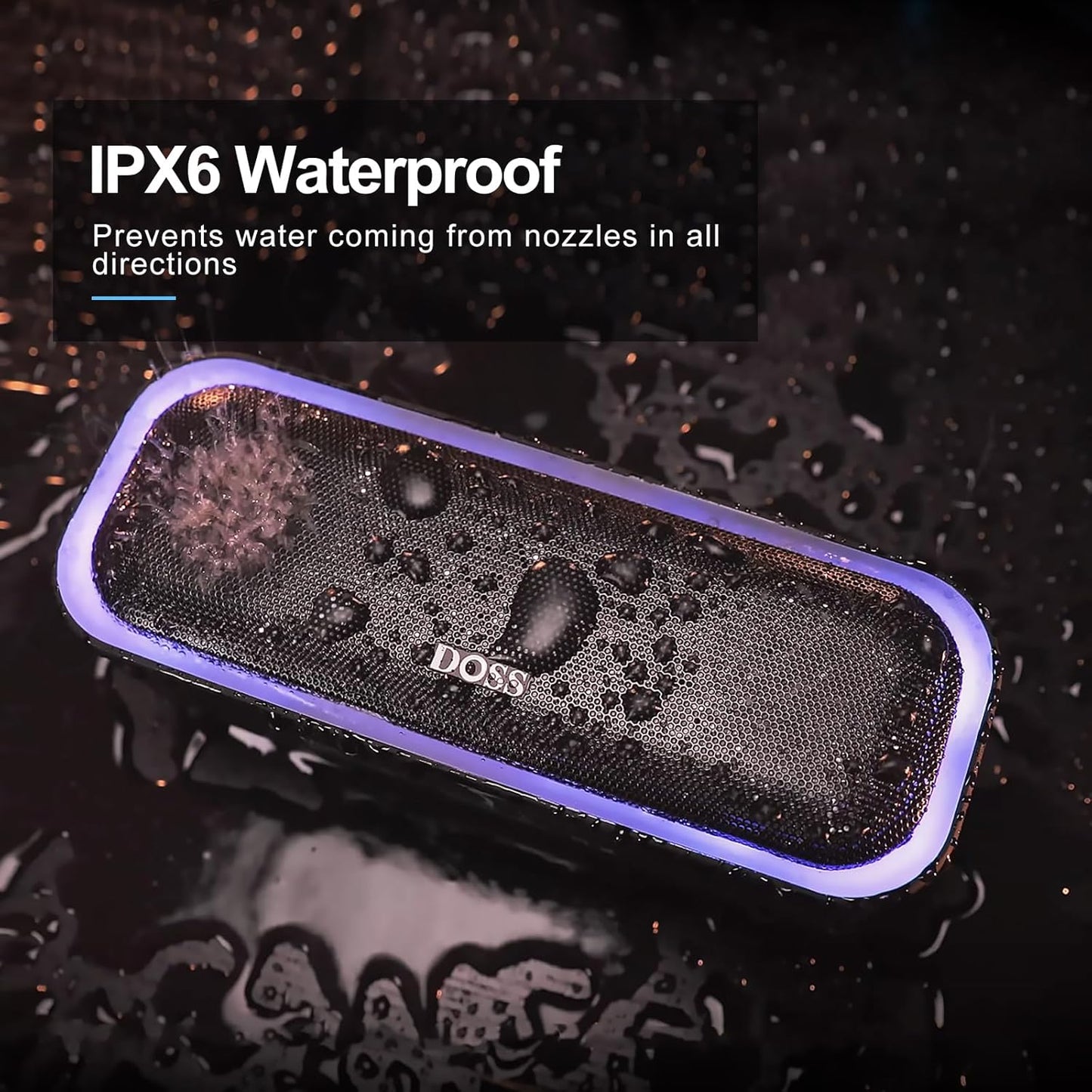 DOSS SoundBox Pro Bluetooth Speaker with 20W Stereo Sound, Active Extra Bass, IPX6 Waterproof, TWS Pairing, Multi-Colors Lights, 20H Playtime, Portable for Beach, Outdoor-Orange