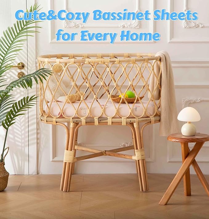 SDY Mushroom Bassinet Sheets Set 2 Pack for Boys Girls， Universal Fit for Bassinets Baby Cradle Moses Basket Oval Rectangle Mattress Safe and Snug 32 * 16 * 4 inches (Mushroom Day)