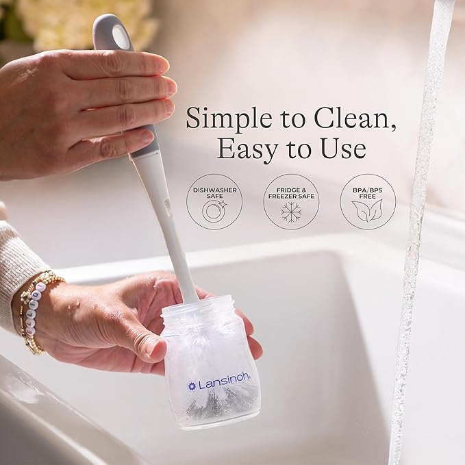 Lansinoh Anti-Colic Baby Bottle for Breastfeeding Babies, 5 Ounces, 1 Count, Includes 1 Slow Flow Nipple, Size S and Stackable Lid