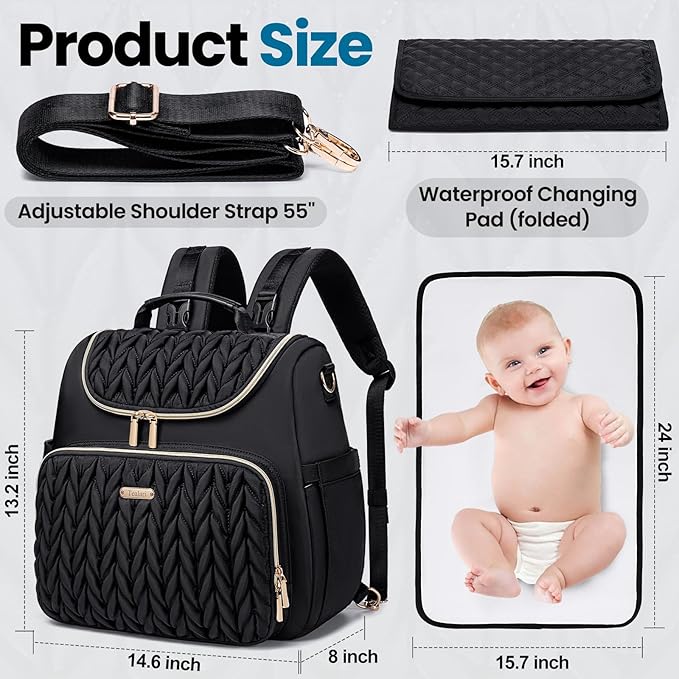 4 in 1 Convertible Diaper Bag Backpack,Waterproof Baby Diaper Bag with Changing Pad,Converts into Baby Tote Bag,Diaper Backpack,Stroller Bag and Crossbody Diaper Bag