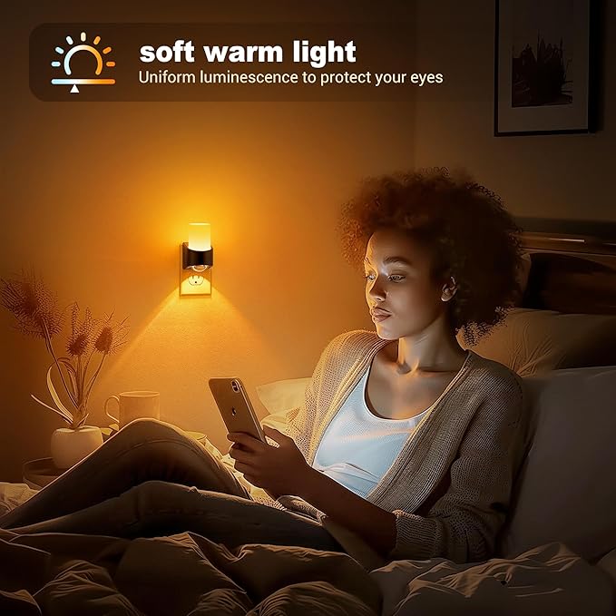 JandCase Amber Night Lights Plug into Wall, Decorative Night Light with Dusk to Dawn Sensor, Adjustable Brightness, Amber Nightlight Plug in for Kids, Bathroom, Hallway, Bedroom, Stairway