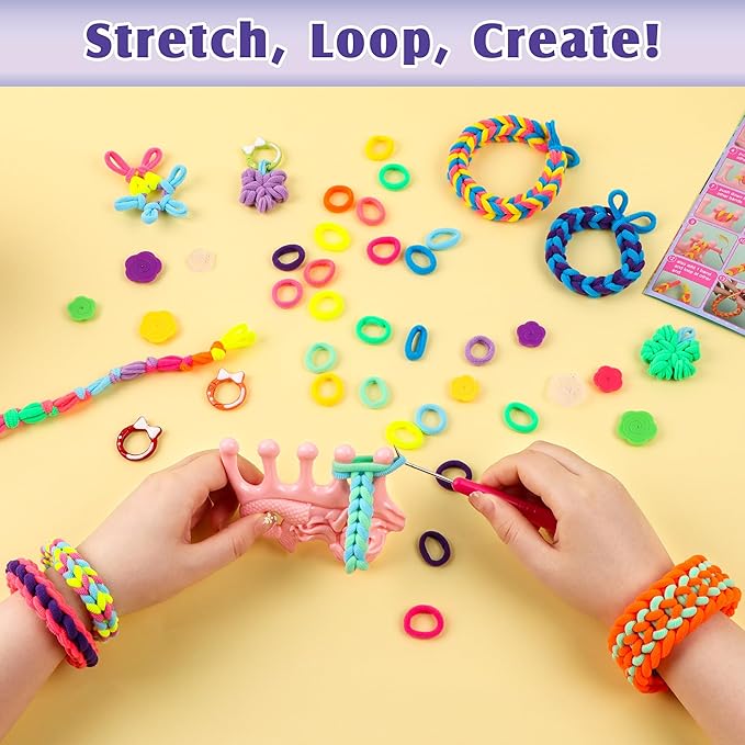 DPAPDI Bracelet Making Kit Toys for Kids, Girls Crafts for Ages 6-12, Mermaid Weaving Loom Bracelets Kits with 1200+ Colorful Fabric Loops, Birthday Gift for DIY Beginners