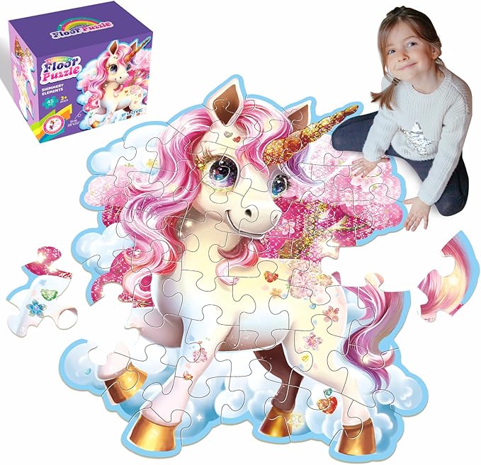 Jumbo Floor Puzzle for Kids,48 Piece Unicorn Large Jigsaw Puzzles,Puzzle for Toddler Ages 3-5,Fun Educational Preschool Learning Toy Gift for Boys & Girls Ages 4-8 (Shimmery Unicorn)
