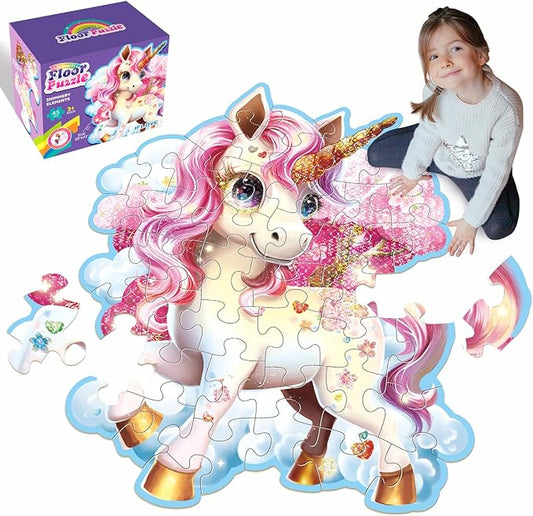 Jumbo Floor Puzzle for Kids,48 Piece Unicorn Large Jigsaw Puzzles,Puzzle for Toddler Ages 3-5,Fun Educational Preschool Learning Toy Gift for Boys & Girls Ages 4-8 (Shimmery Unicorn)