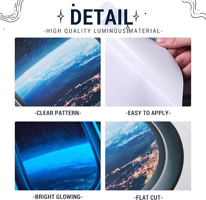 Glow in The Dark 3D Space Wall Decals, Set of 3 Galaxy Window Stickers for Wall, Space Themed Room Decor for Kids Boys (Blue)