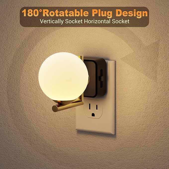 JandCase LED Night Light, 3000K Warm Night Lights Plug into Wall, 0-100LM Dimmable Night Lights with Dusk to Dawn Light Sensor, 180° Rotatable Plug in Nightlights for Bathroom, Bedroom, Hallway