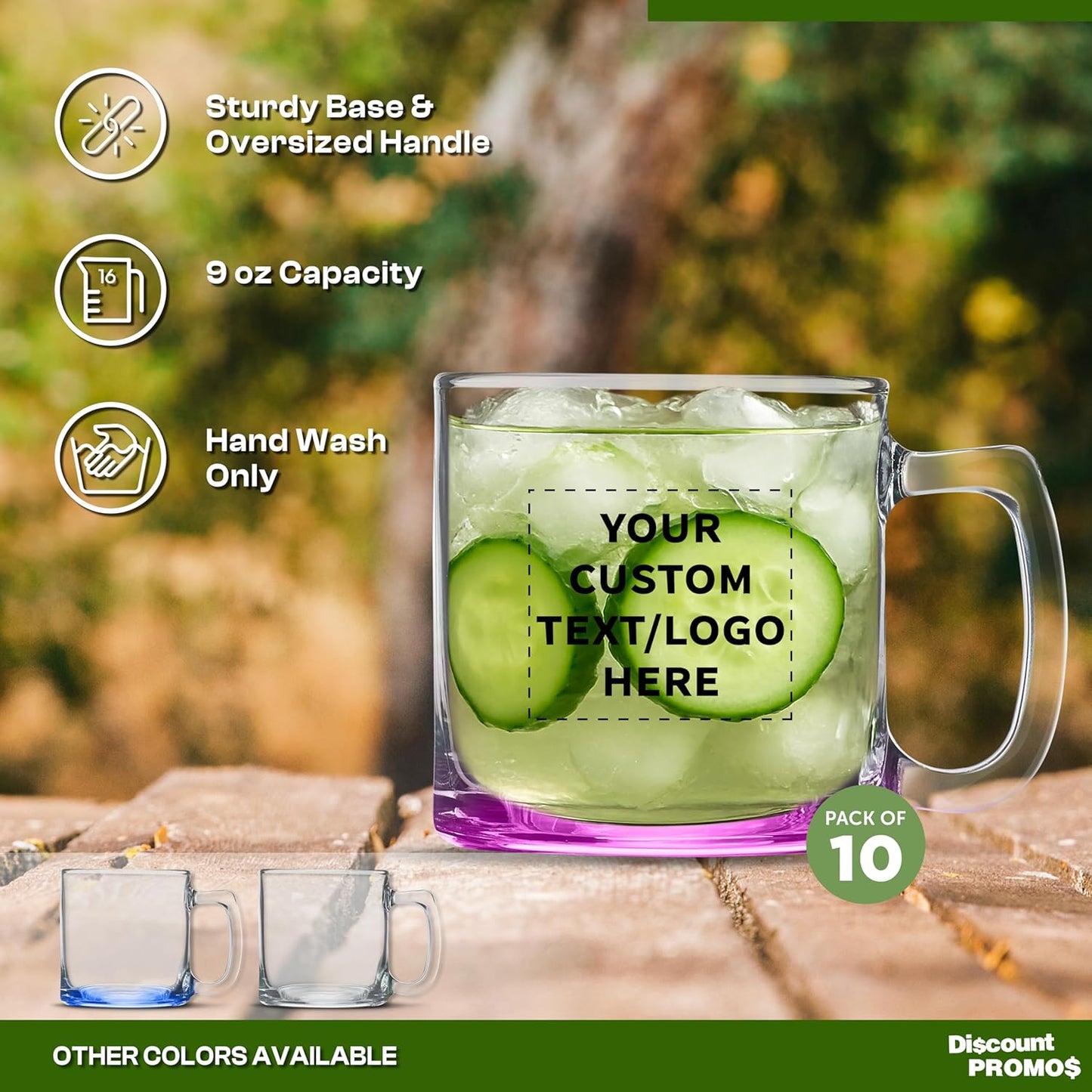 DISCOUNT PTOMOS Custom Small Glass Coffee Mugs 9 oz. Set of 10, Personalized Bulk Pack - Perfect for Coffee, Tea, Espresso, Hot Cocoa, Other Beverages - Pink