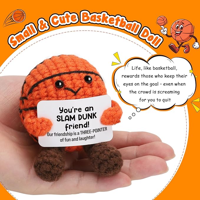 Funny Friendship Gifts for Best Friends Men Women, Handmade Crochet Basketball Decor, Sentimental BFF Presents for Her Him, Cute Birthday for Coworker, Bestie Gag Gift