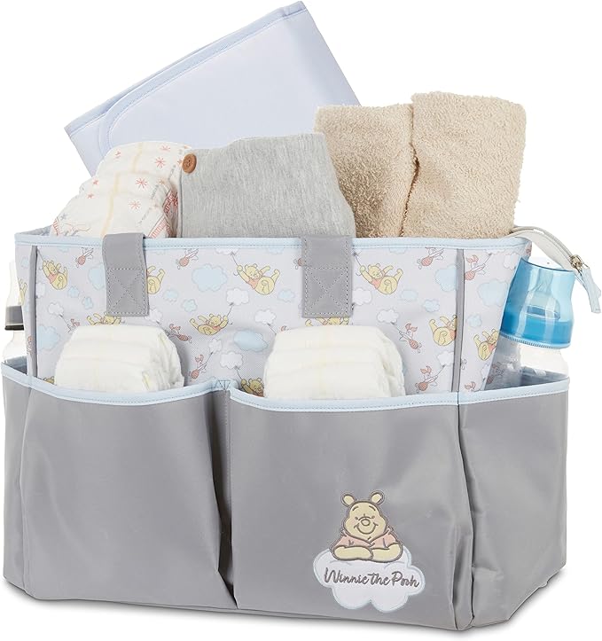 Disney Cudlie Diaper Tote Bag for Moms | Large Spacious Travel Diaper Tote for Baby Boy and Girl | 17-Inches Wide Multi-Functional Baby Bag with Cute Patterns