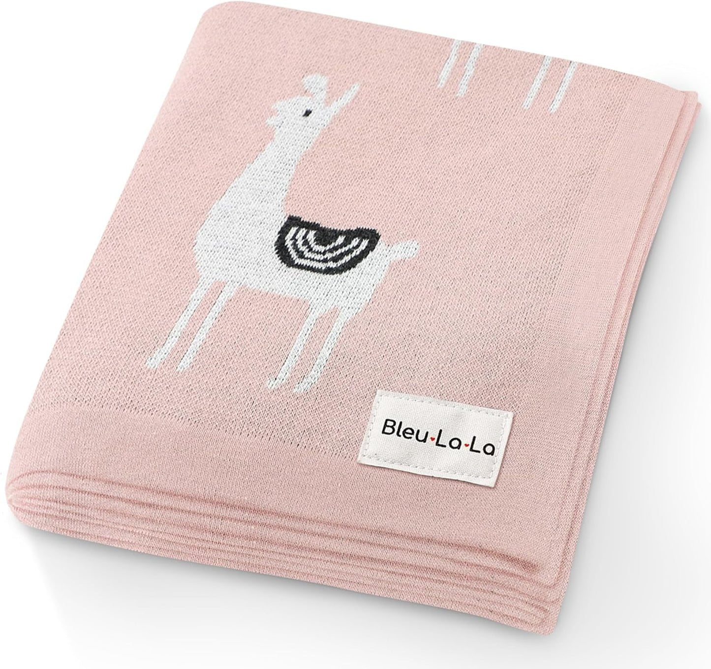 Knit Swaddling Baby Blanket - 100% Fine Loomed Cotton Cozy Receiving Cuddle Stroller Crib Swaddling Stroller Swaddle Quilt Blanket for Newborns Infants Toddler Boys and Girls (Llama - Pink)