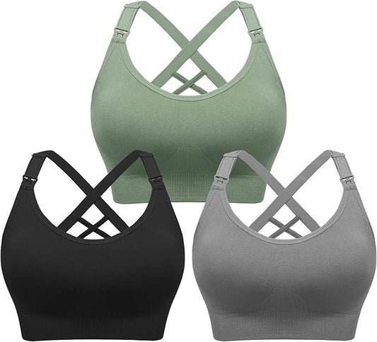 Angelhood Nursing Bras for Breastfeeding, Seamless Nursing Sports Bra Support Yoga Maternity Bras Pregnancy Sleep Bralette