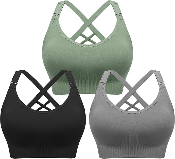 Angelhood Nursing Bras for Breastfeeding, Seamless Nursing Sports Bra Support Yoga Maternity Bras Pregnancy Sleep Bralette