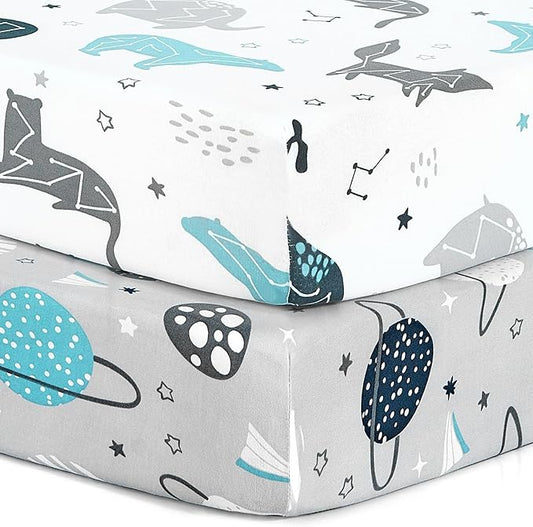 BROLEX Baby Fitted Crib Sheets: Kid Crib Sheets - Set of 2 for Toddler Standard Size Crib Mattress for Boys and Girls - Jersey Knit Crib Bed Sheets Space Planet