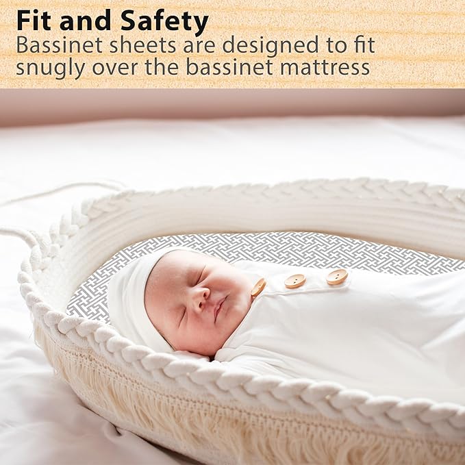 2-Pack Organic Fitted Bassinet Sheets, Compatible with Halo, Snoo, Graco, Dream On Me, Delta, and Other Standard Size Bassinets - Fits Oval, Hourglass, & Rectangle Shapes (Size 32 x 16 x 4 Inches)
