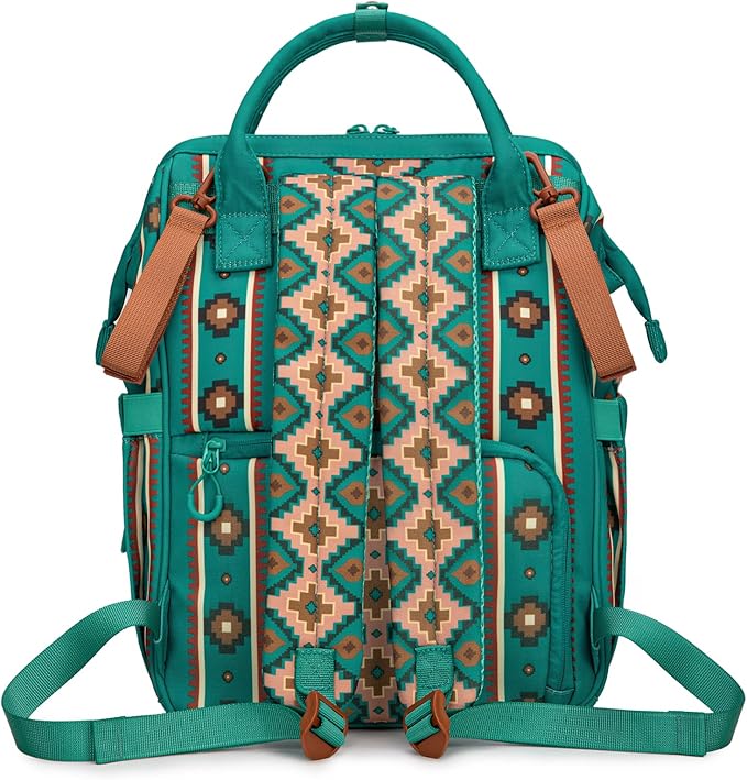 Montana West Wrangler Callie Diaper Bag Backpack with Pacifier Case, Crossbody Bottle Bag and Stroller Straps Western Pattern Multifunction Baby Travel Bag Set WG2215-9110TQ