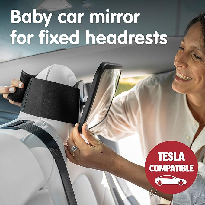 Onco Fixed Headrest Baby Car Mirror - Tesla-Compatible Car Mirror for Baby, 100% Shatterproof & Shake-Proof, Non-Slip with 360° Rotation, Newborn Must Haves