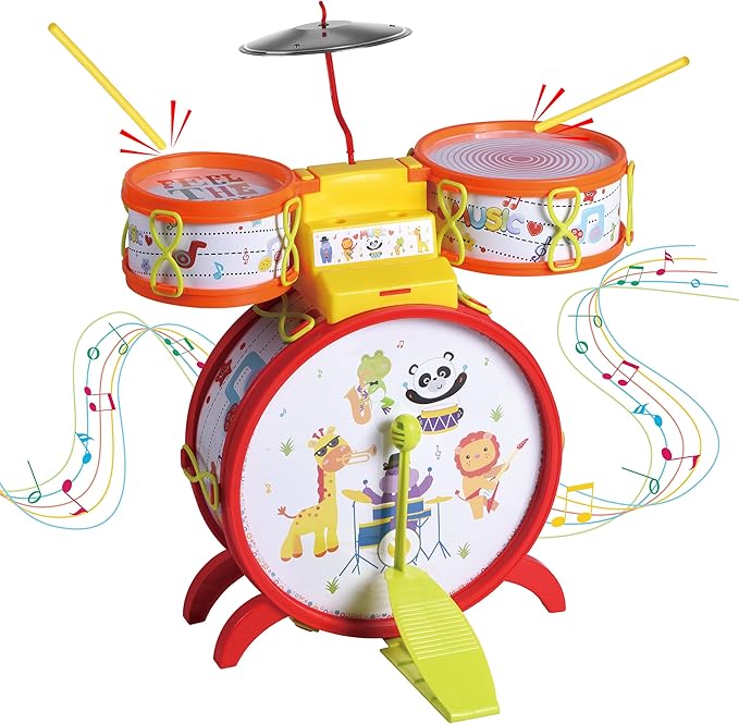 Small World Toys Kids Drum Set, Neurosmith My First Drum Set for Toddlers, Preschool Educational Toddler Music Toys Instruments for Kids, Birthday Toys for 2 Year Old Boys and Girls Gift