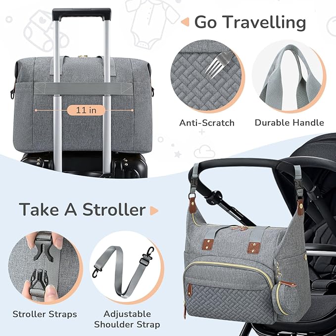 Diaper Bag Tote, Baby Bag Travel Diaper Tote Bag with Pacifier Case, Cute Maternity Hospital Baby Stylish Diaper Tote for Mom Dad Medium Size, Grey