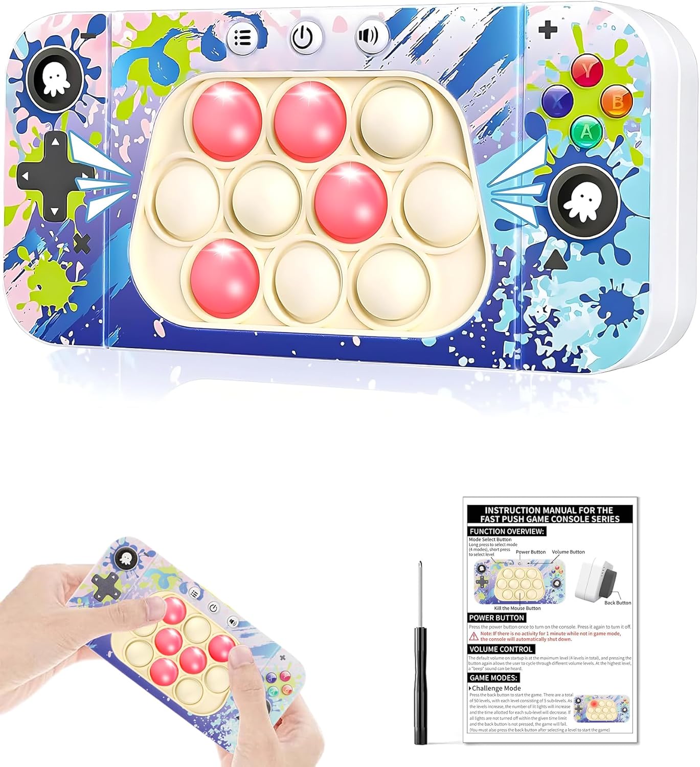 Fast Push Game Fidget Toys for Kids Adults, Quick Push Game, Handheld Sensory Fidget Popper Game Console Toys for Kids 6-12, Birthday Gifts for Boys, Girls, Teen (Camouflage)