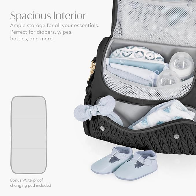 Hannah & Sophia Belle Convertible Baby Diaper Backpack & Bag in Black, Large Size, Dual Sided Water Resistant Changing Mat Included, Detachable Shoulder Straps, Easy To Use